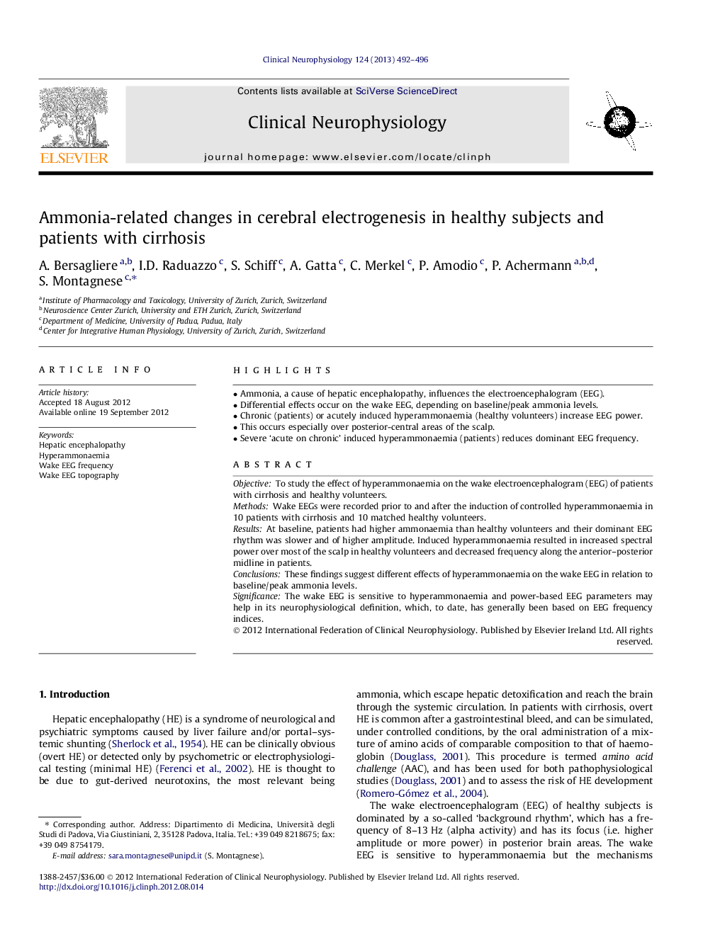 Ammonia-related changes in cerebral electrogenesis in healthy subjects and patients with cirrhosis