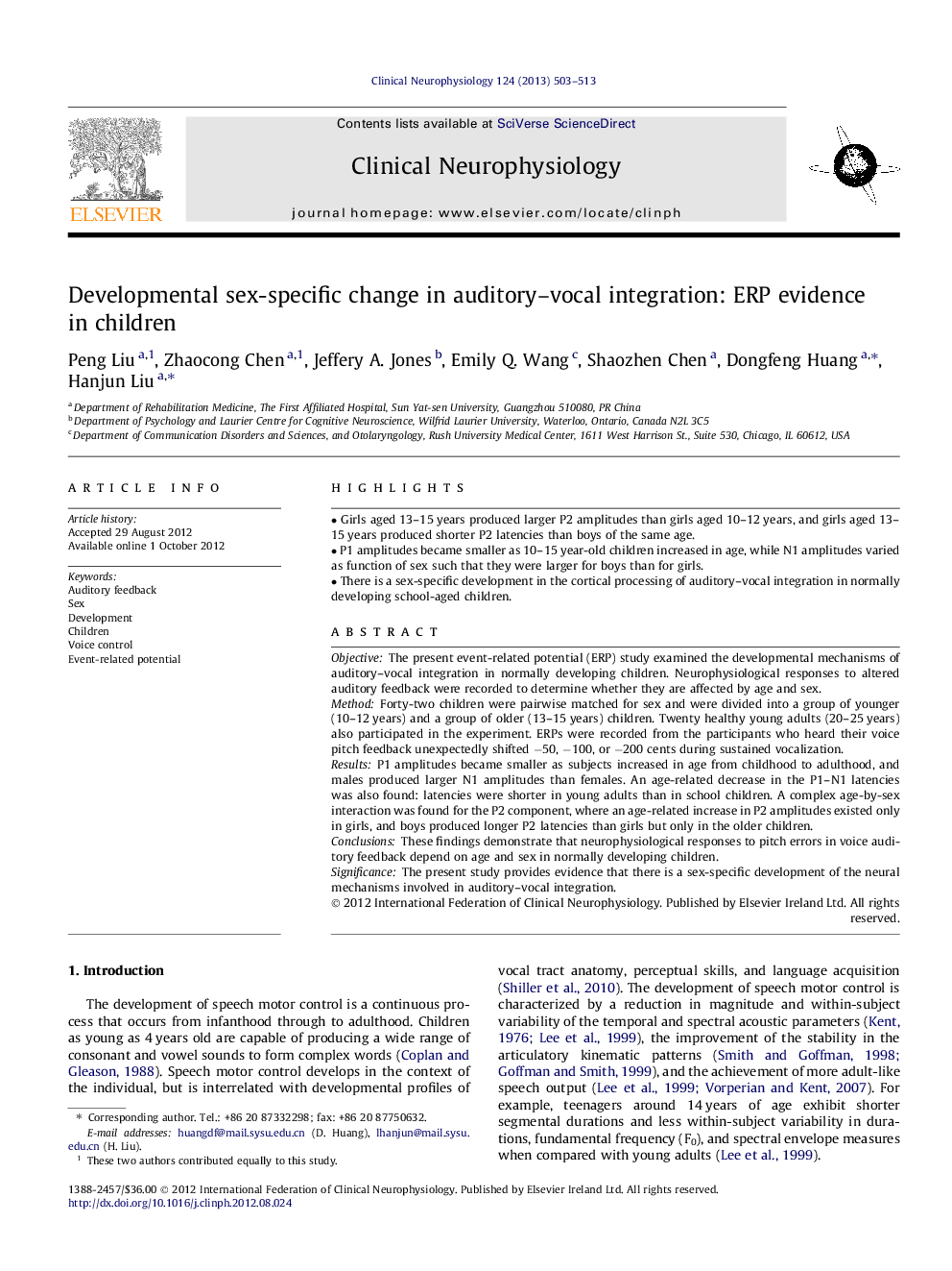 Developmental sex-specific change in auditory–vocal integration: ERP evidence in children