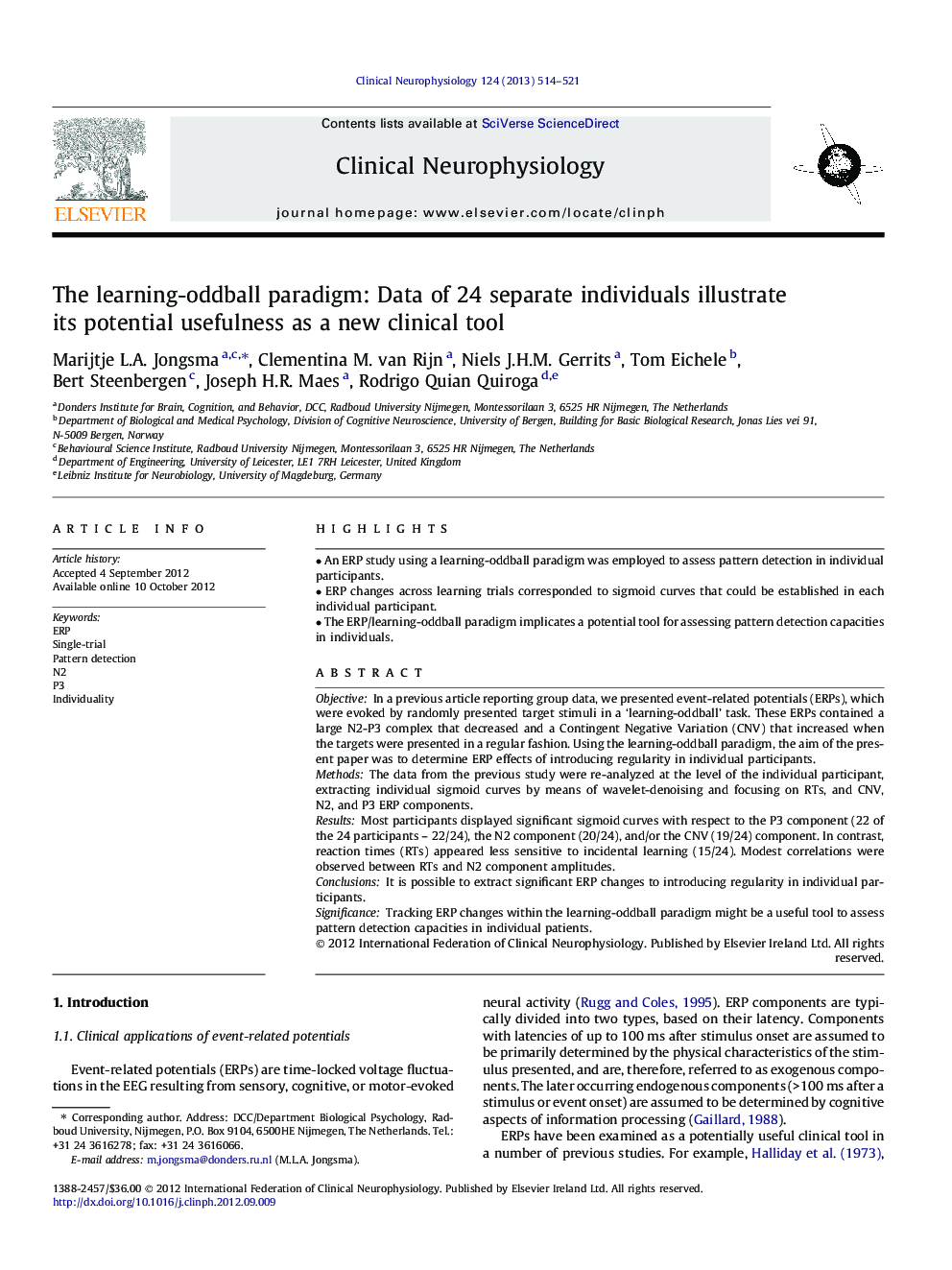 The learning-oddball paradigm: Data of 24 separate individuals illustrate its potential usefulness as a new clinical tool