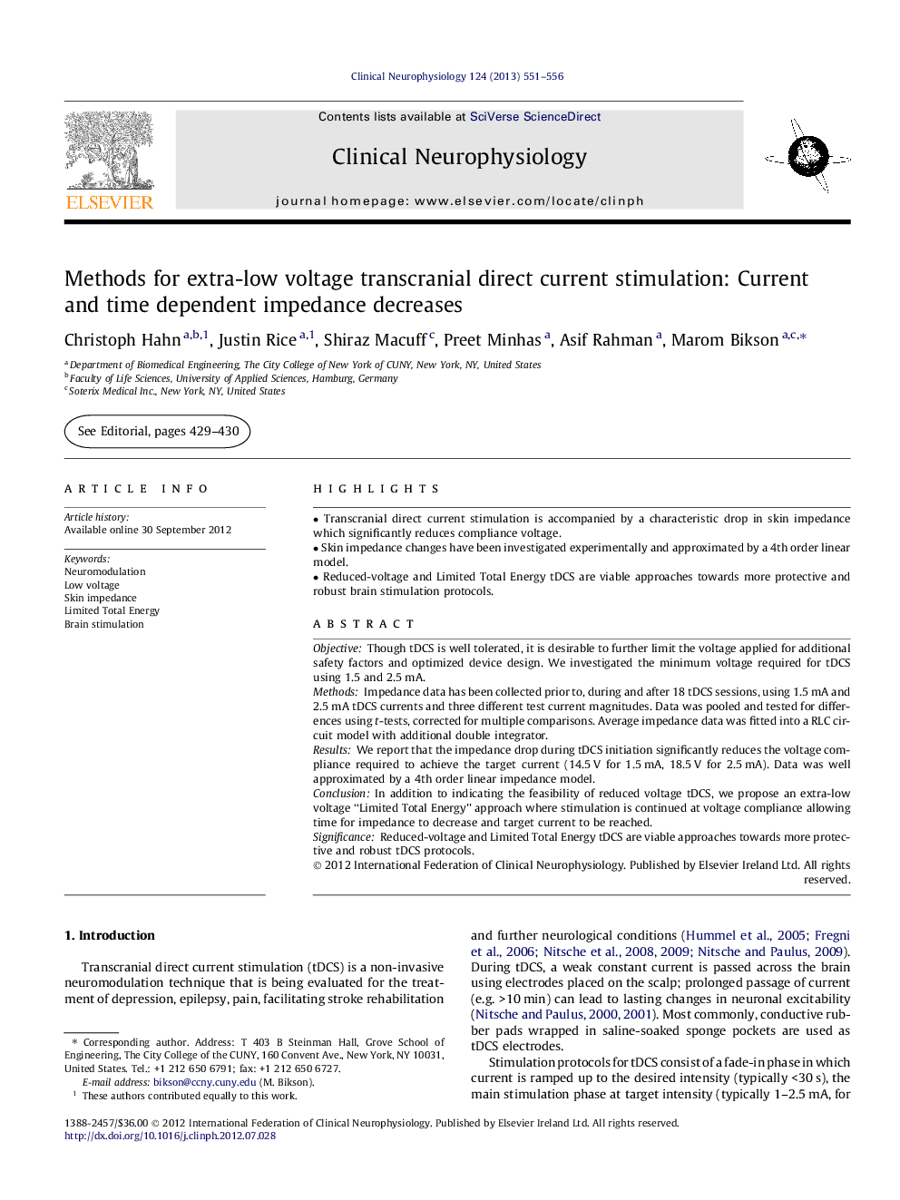 Methods for extra-low voltage transcranial direct current stimulation: Current and time dependent impedance decreases