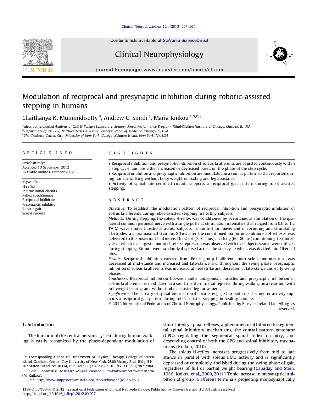 Modulation of reciprocal and presynaptic inhibition during robotic-assisted stepping in humans