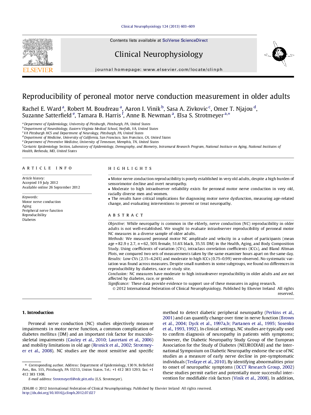 Reproducibility of peroneal motor nerve conduction measurement in older adults