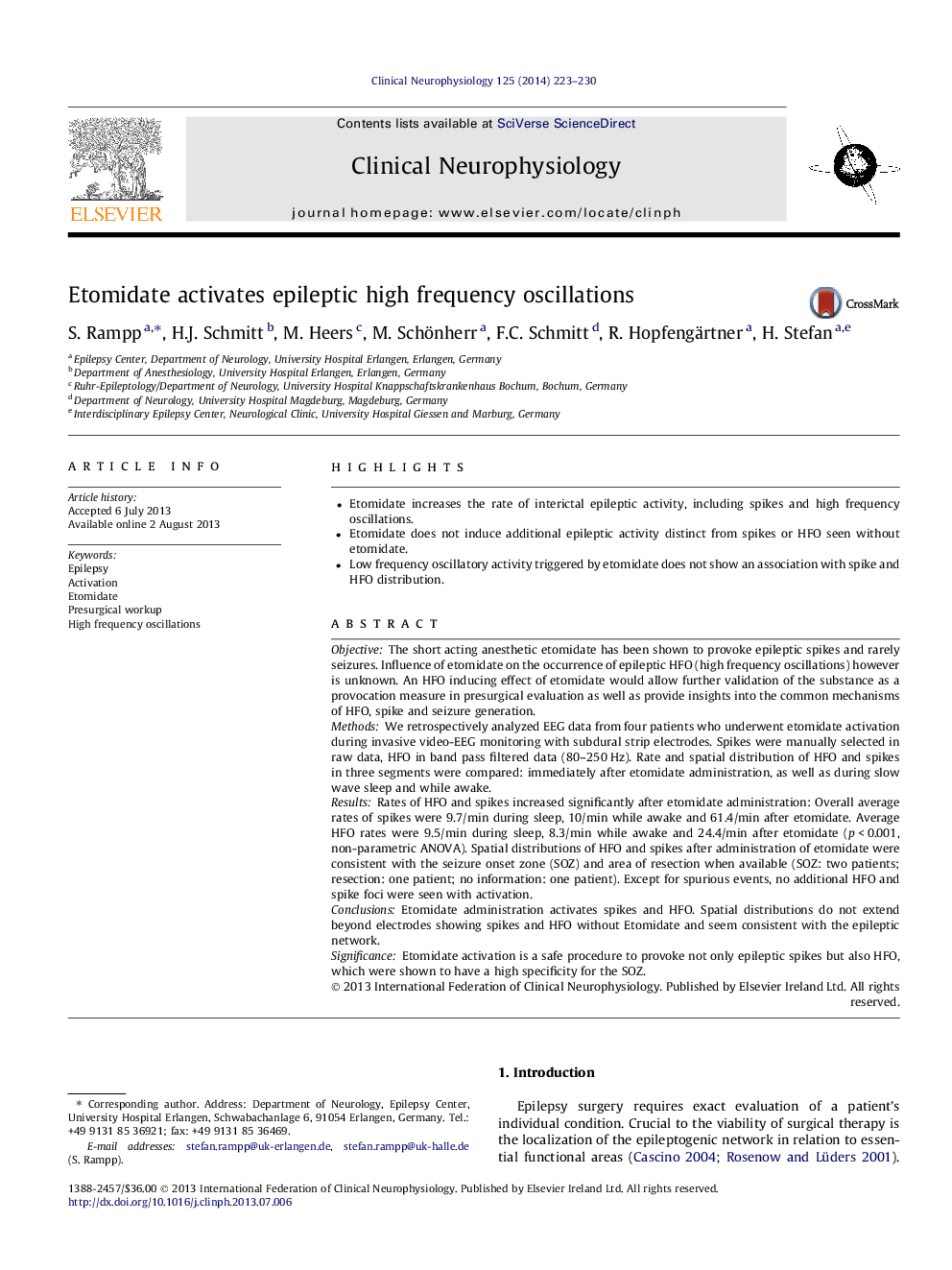 Etomidate activates epileptic high frequency oscillations