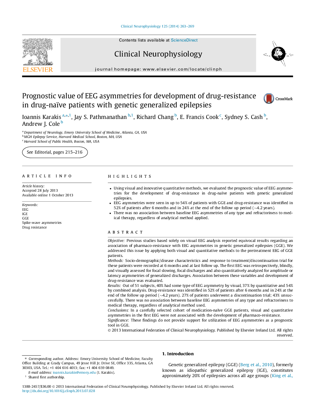 Prognostic value of EEG asymmetries for development of drug-resistance in drug-naïve patients with genetic generalized epilepsies