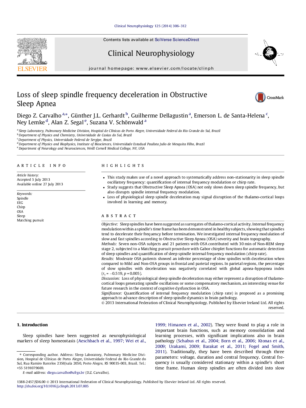 Loss of sleep spindle frequency deceleration in Obstructive Sleep Apnea