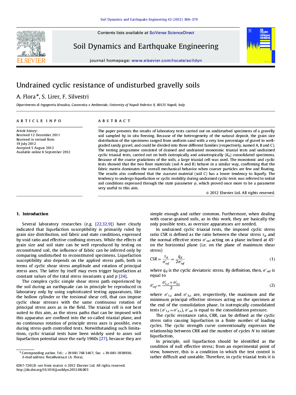 Undrained cyclic resistance of undisturbed gravelly soils