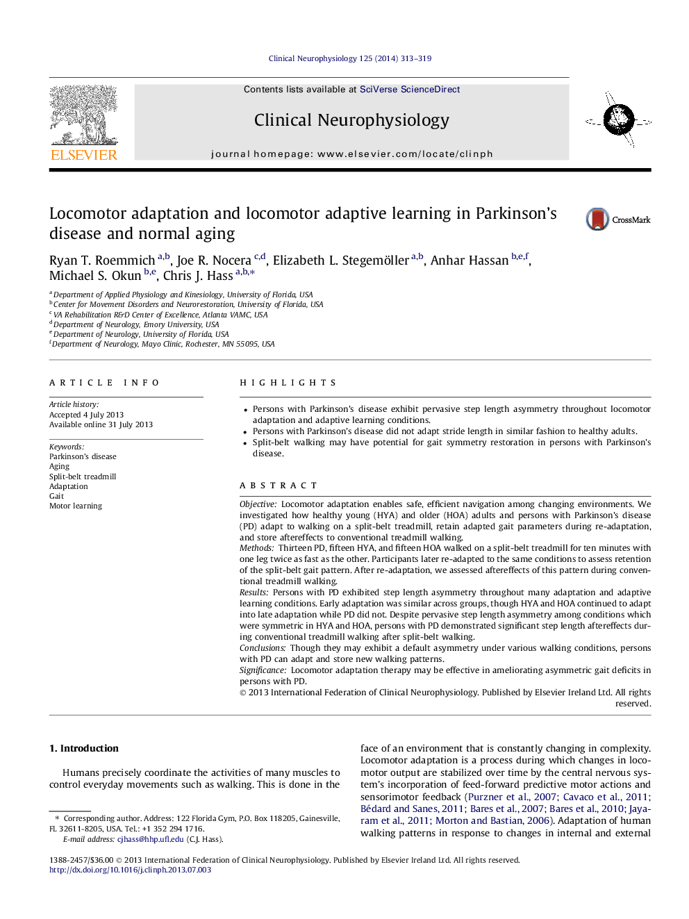 Locomotor adaptation and locomotor adaptive learning in Parkinson’s disease and normal aging