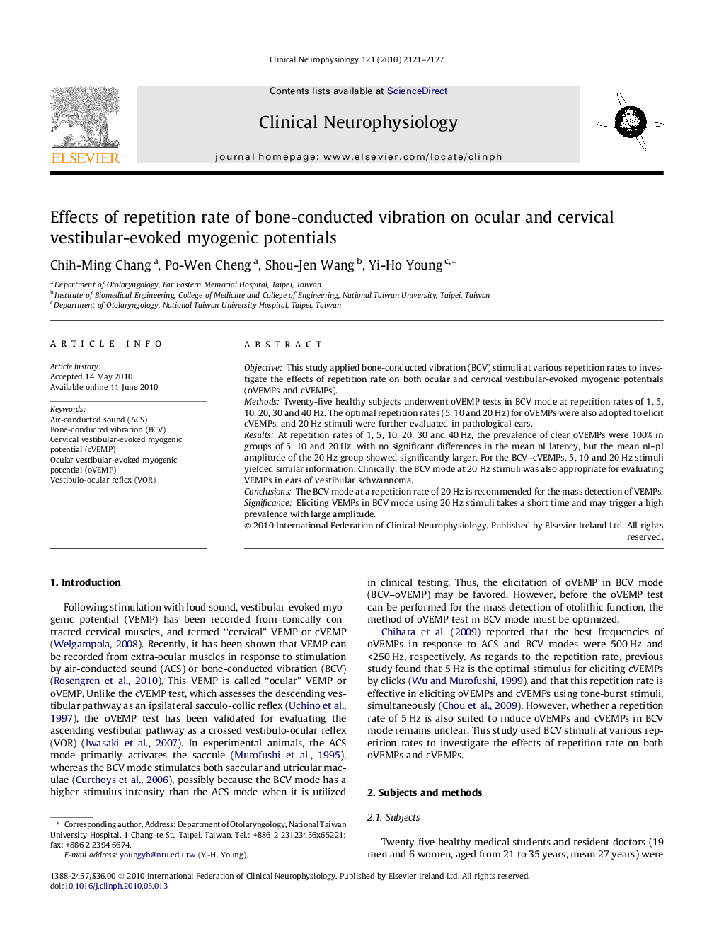 Effects of repetition rate of bone-conducted vibration on ocular and cervical vestibular-evoked myogenic potentials