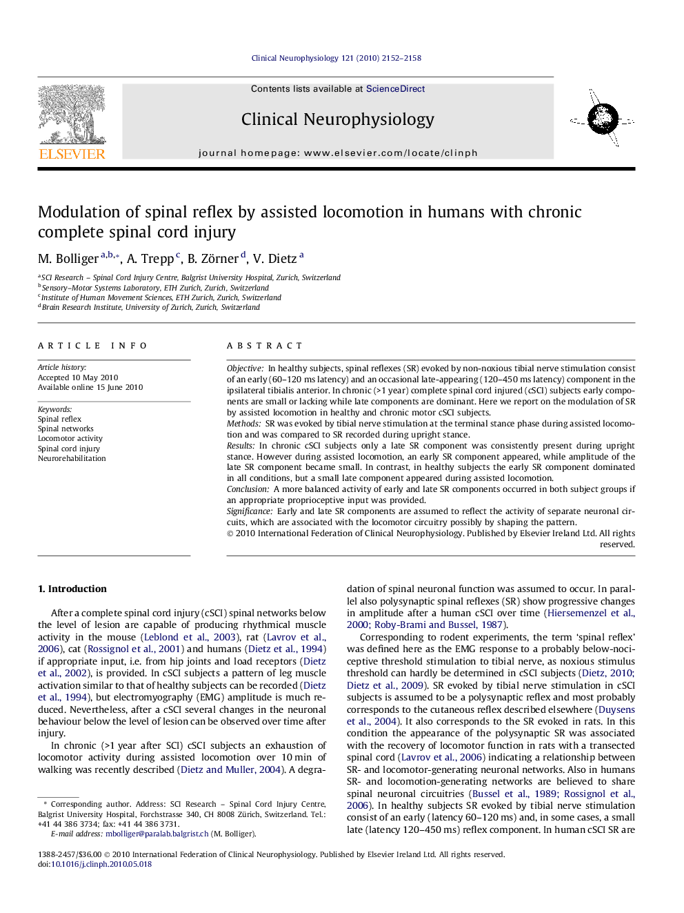 Modulation of spinal reflex by assisted locomotion in humans with chronic complete spinal cord injury