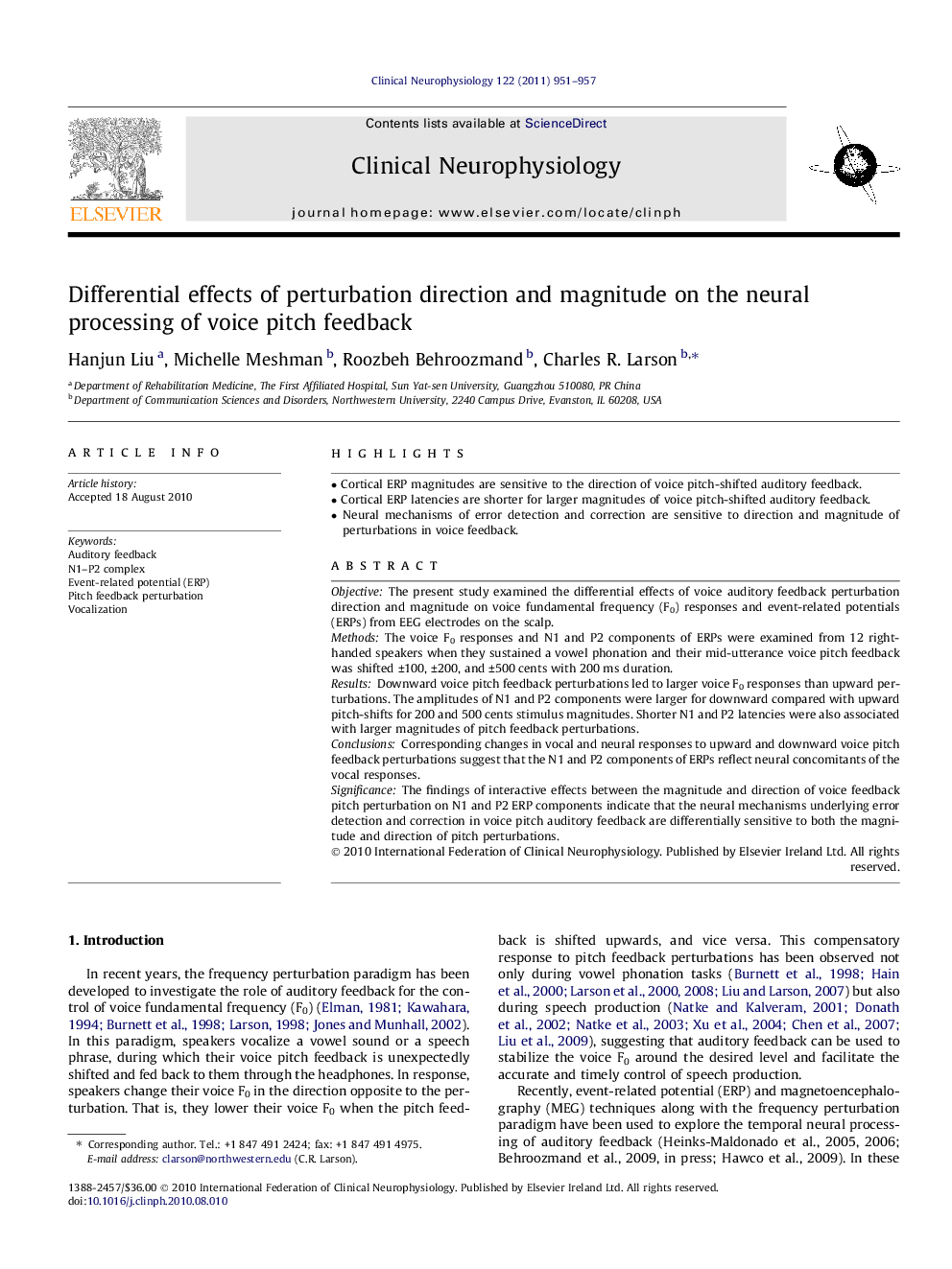 Differential effects of perturbation direction and magnitude on the neural processing of voice pitch feedback