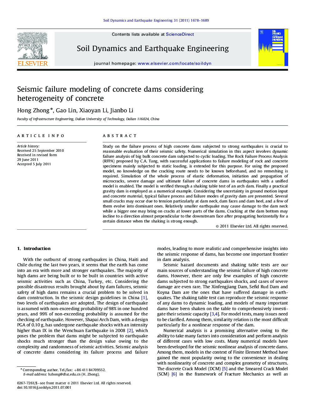 Seismic failure modeling of concrete dams considering heterogeneity of concrete