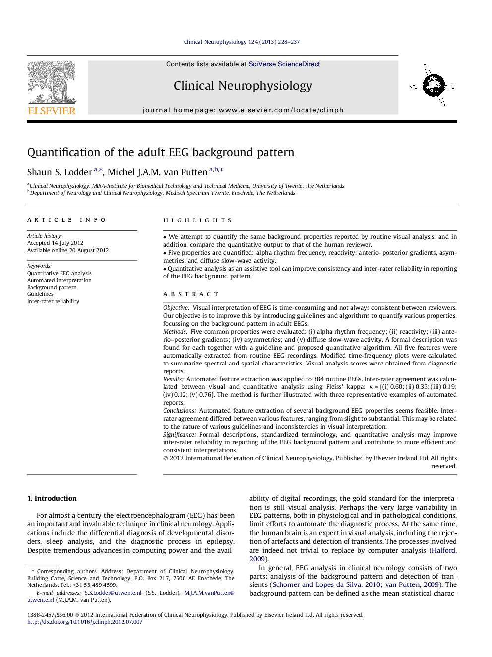 Quantification of the adult EEG background pattern