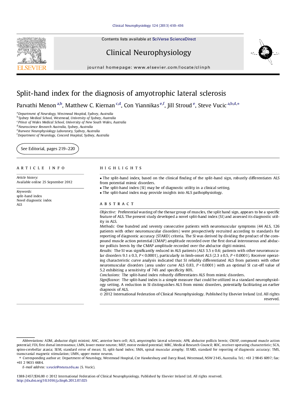 Split-hand index for the diagnosis of amyotrophic lateral sclerosis