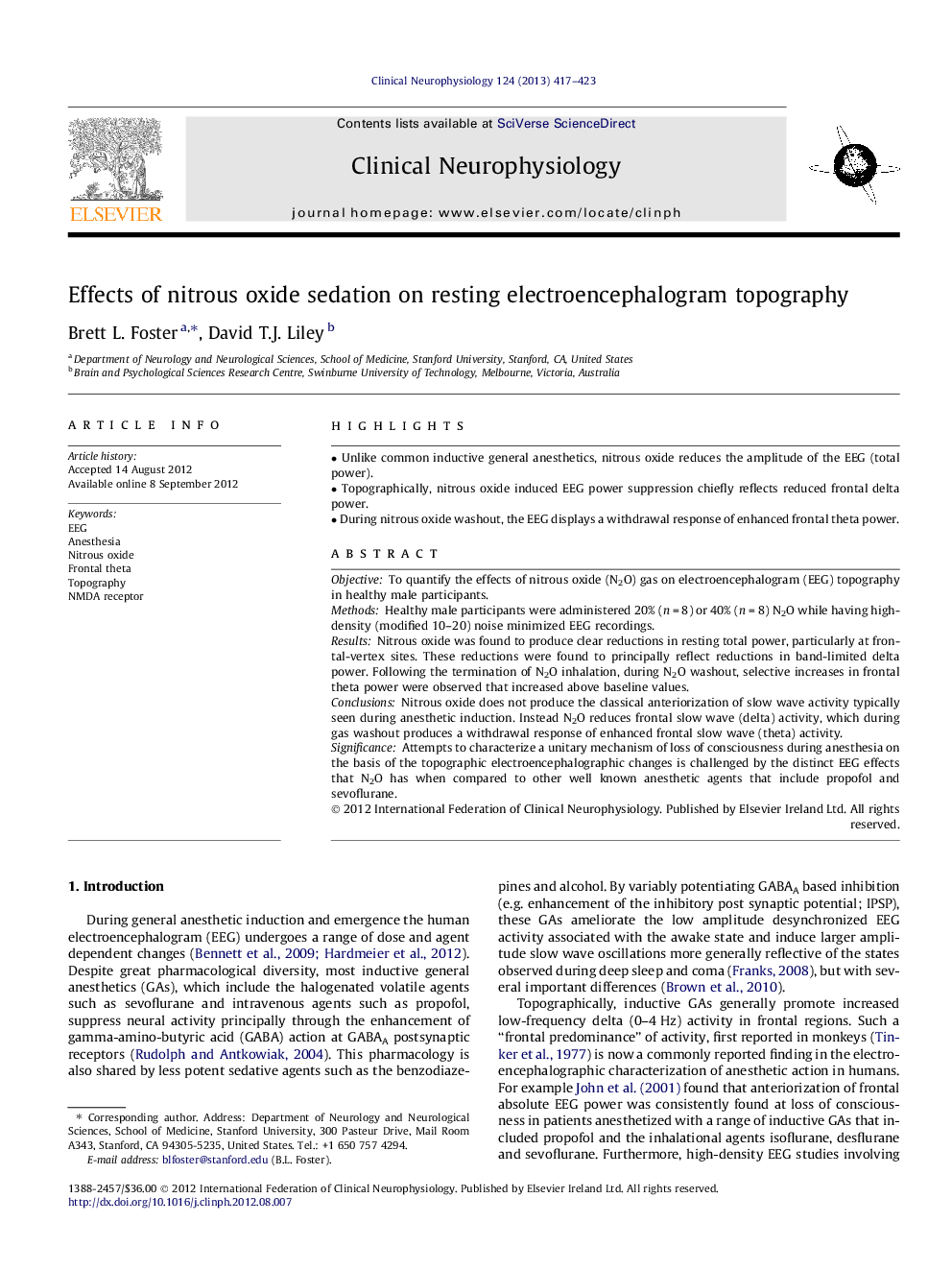 Effects of nitrous oxide sedation on resting electroencephalogram topography