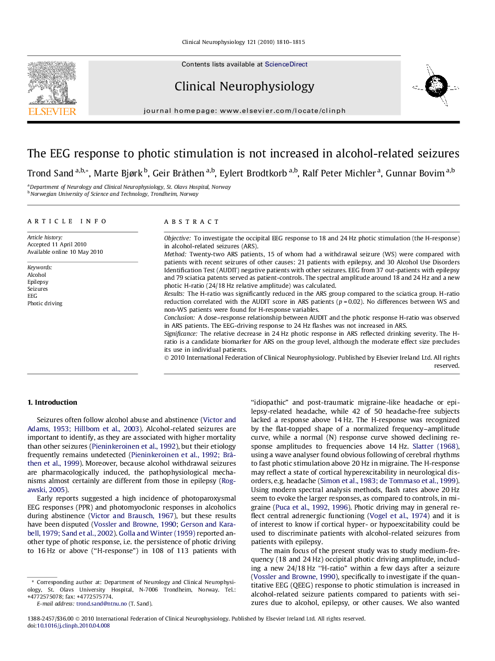 The EEG response to photic stimulation is not increased in alcohol-related seizures