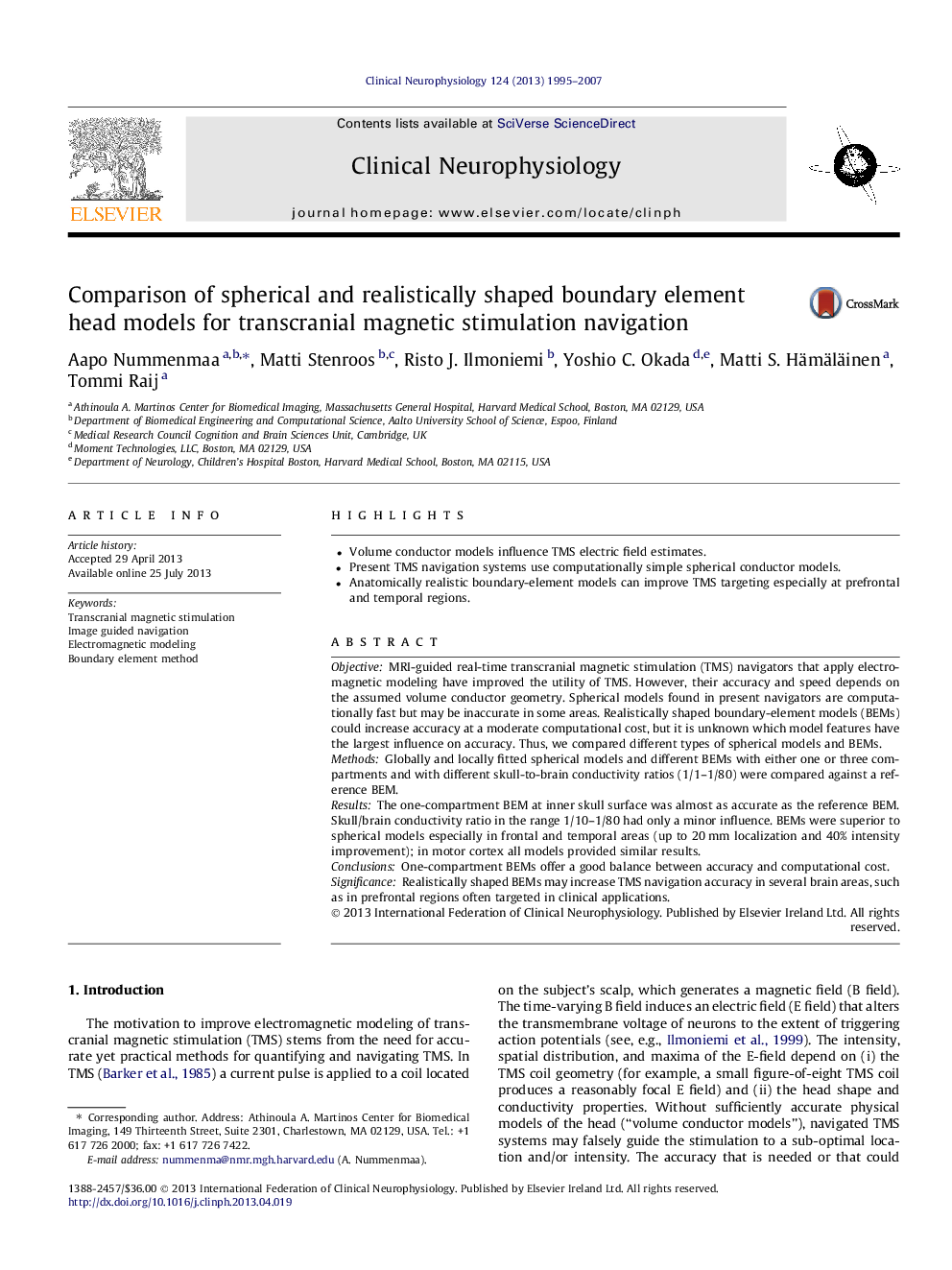 Comparison of spherical and realistically shaped boundary element head models for transcranial magnetic stimulation navigation