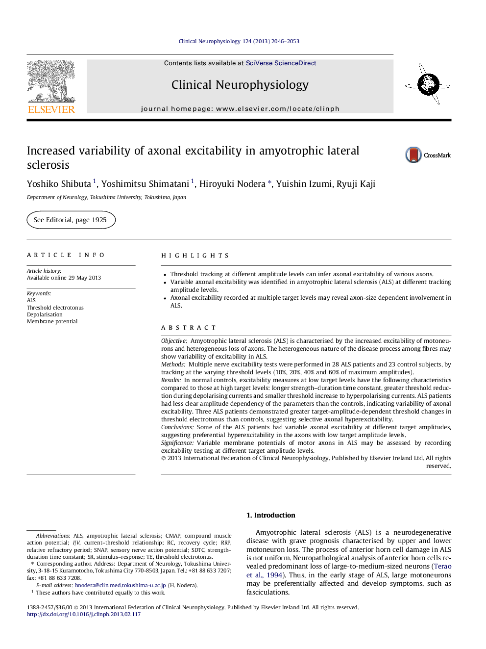 Increased variability of axonal excitability in amyotrophic lateral sclerosis