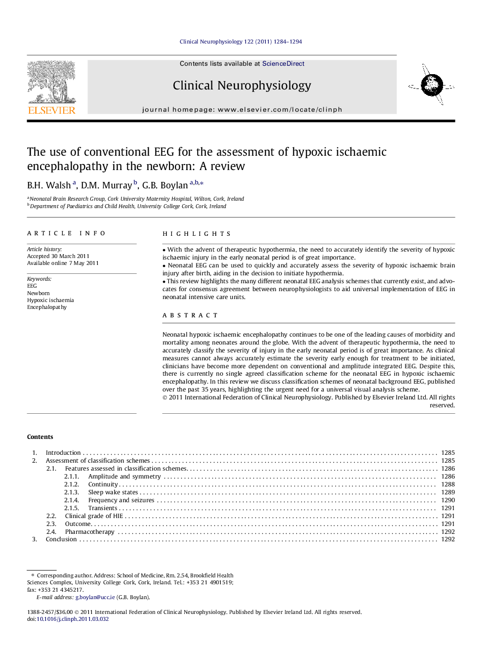 The use of conventional EEG for the assessment of hypoxic ischaemic encephalopathy in the newborn: A review