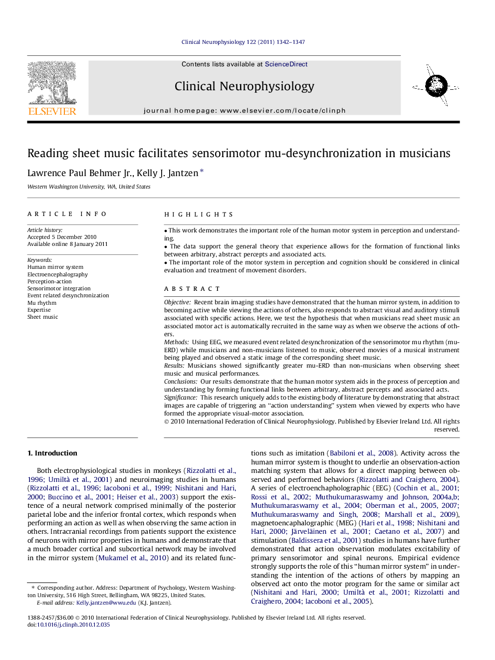 Reading sheet music facilitates sensorimotor mu-desynchronization in musicians