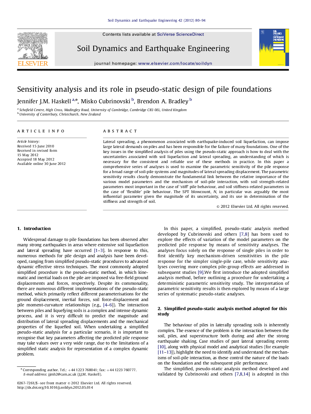 عکس صفحه اول مقاله: Sensitivity analysis and its role in pseudo-static design of pile foundations Sensitivity analysis and its role in pseudo-static design of pile foundations