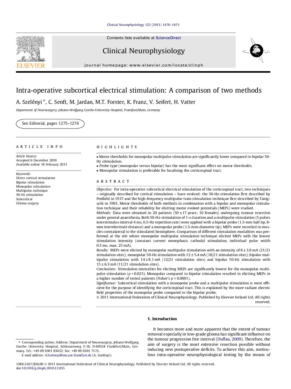 Intra-operative subcortical electrical stimulation: A comparison of two methods