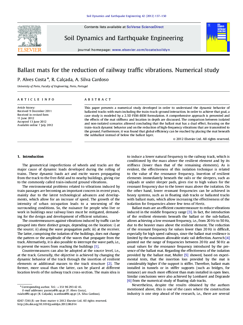 عکس صفحه اول مقاله: Ballast mats for the reduction of railway traffic vibrations. Numerical study Ballast mats for the reduction of railway traffic vibrations. Numerical study
