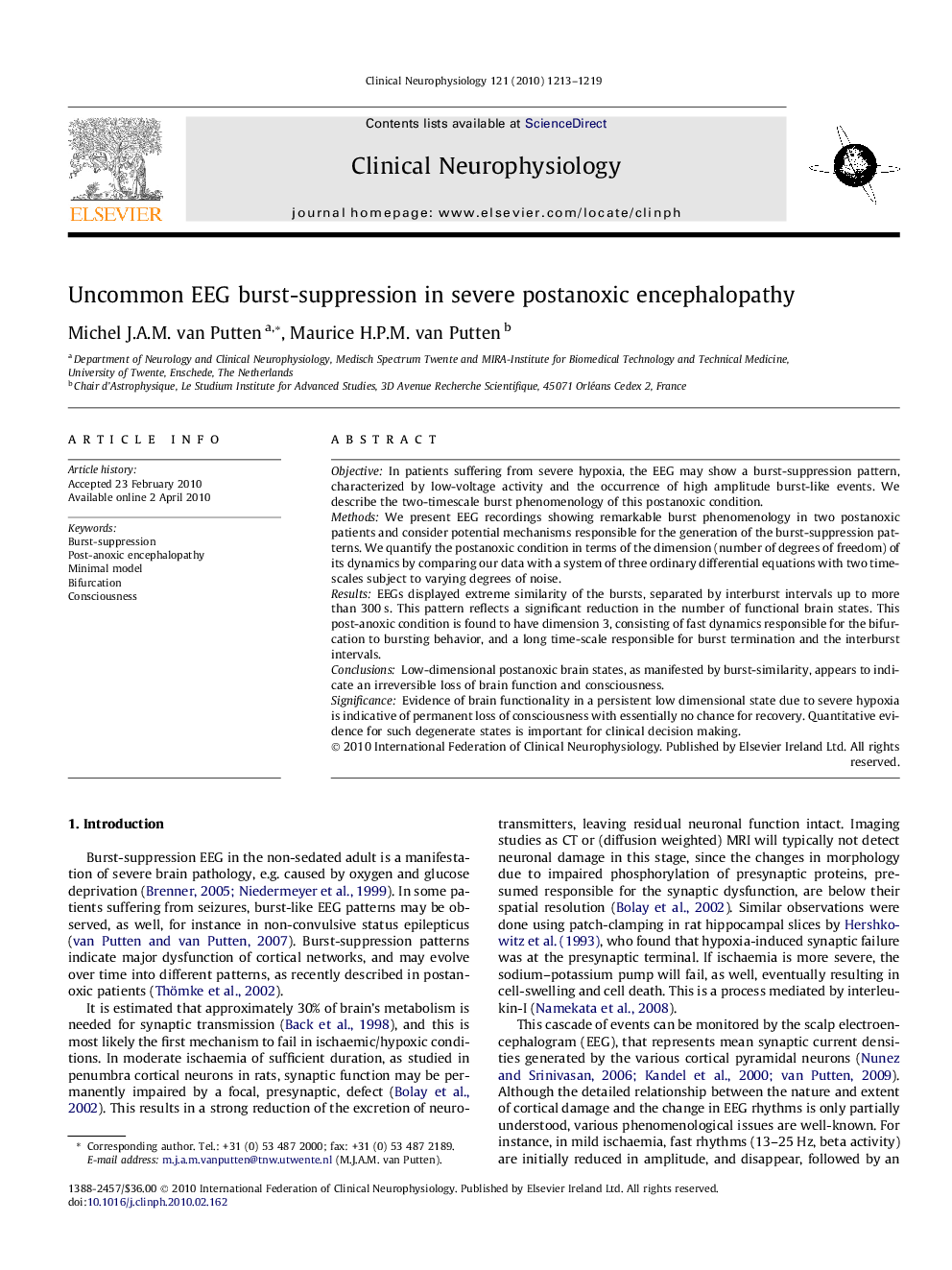 Uncommon EEG burst-suppression in severe postanoxic encephalopathy