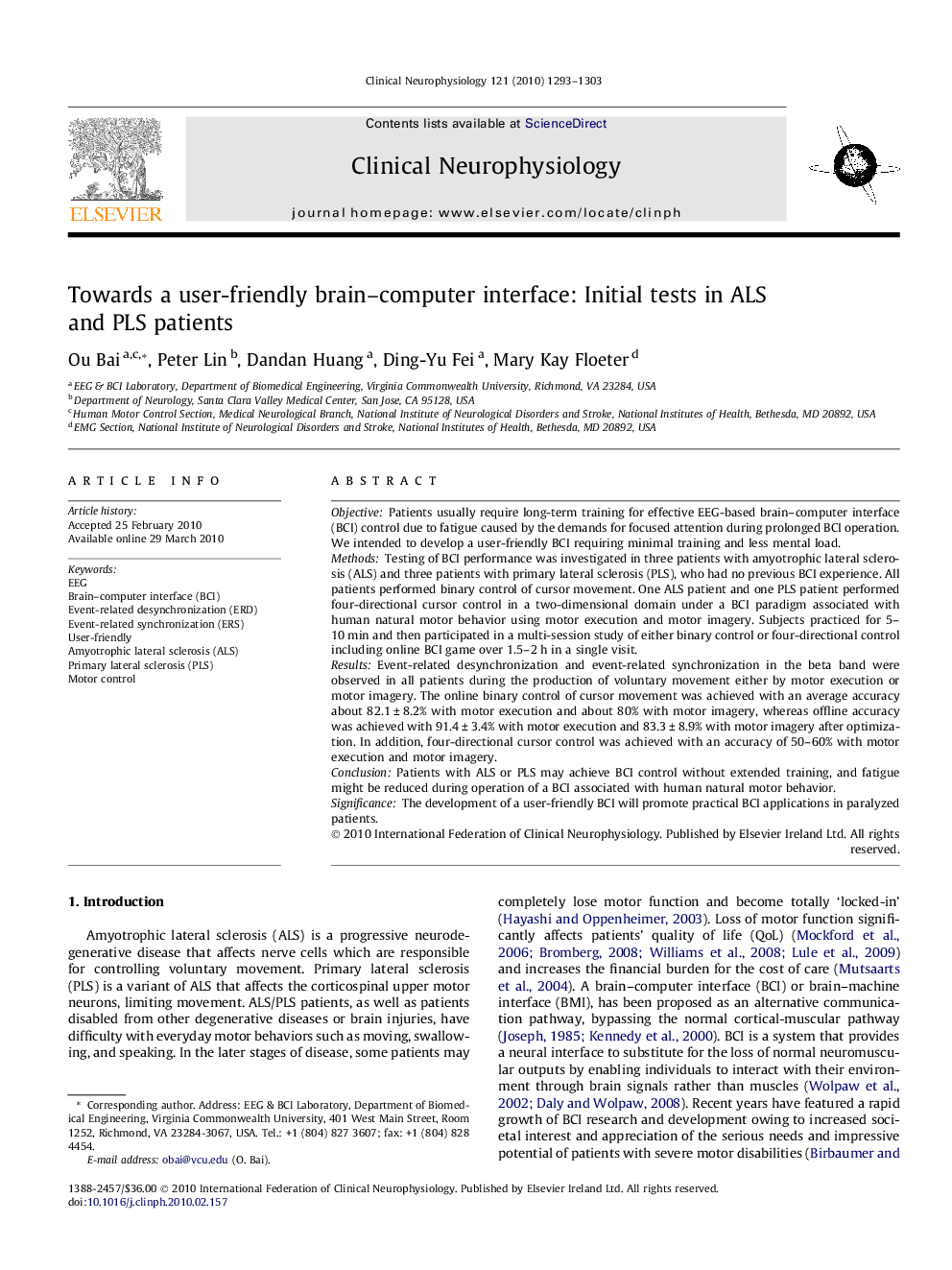 Towards a user-friendly brain–computer interface: Initial tests in ALS and PLS patients