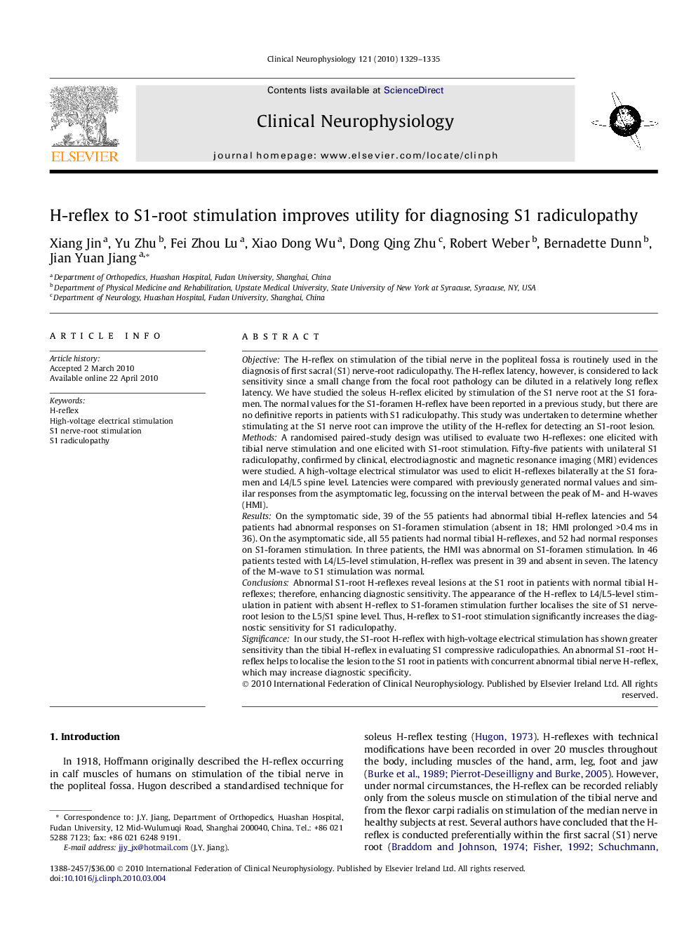 H-reflex to S1-root stimulation improves utility for diagnosing S1 radiculopathy