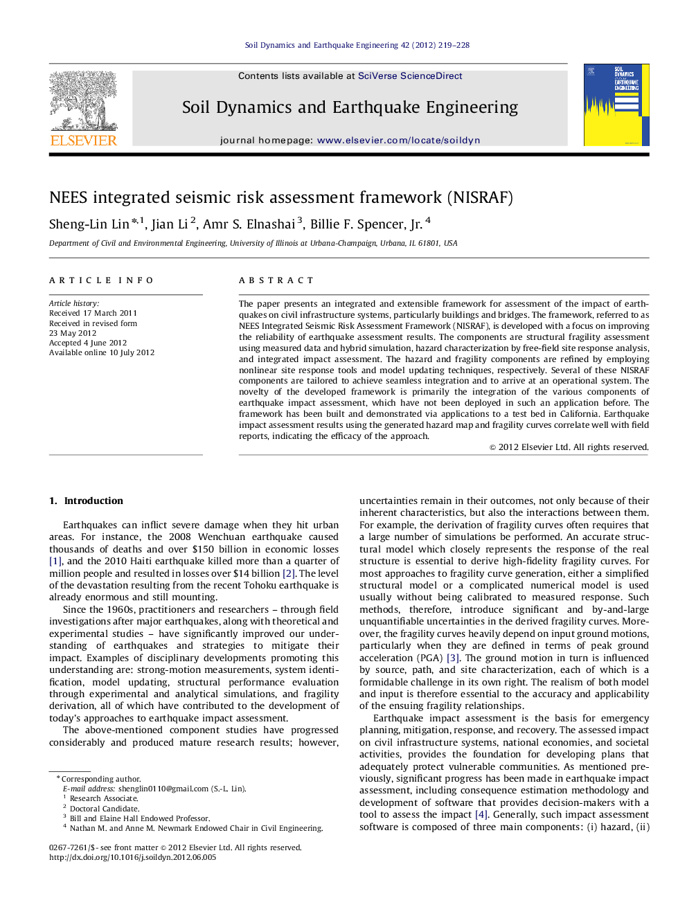 عکس صفحه اول مقاله: NEES integrated seismic risk assessment framework (NISRAF) NEES integrated seismic risk assessment framework (NISRAF)