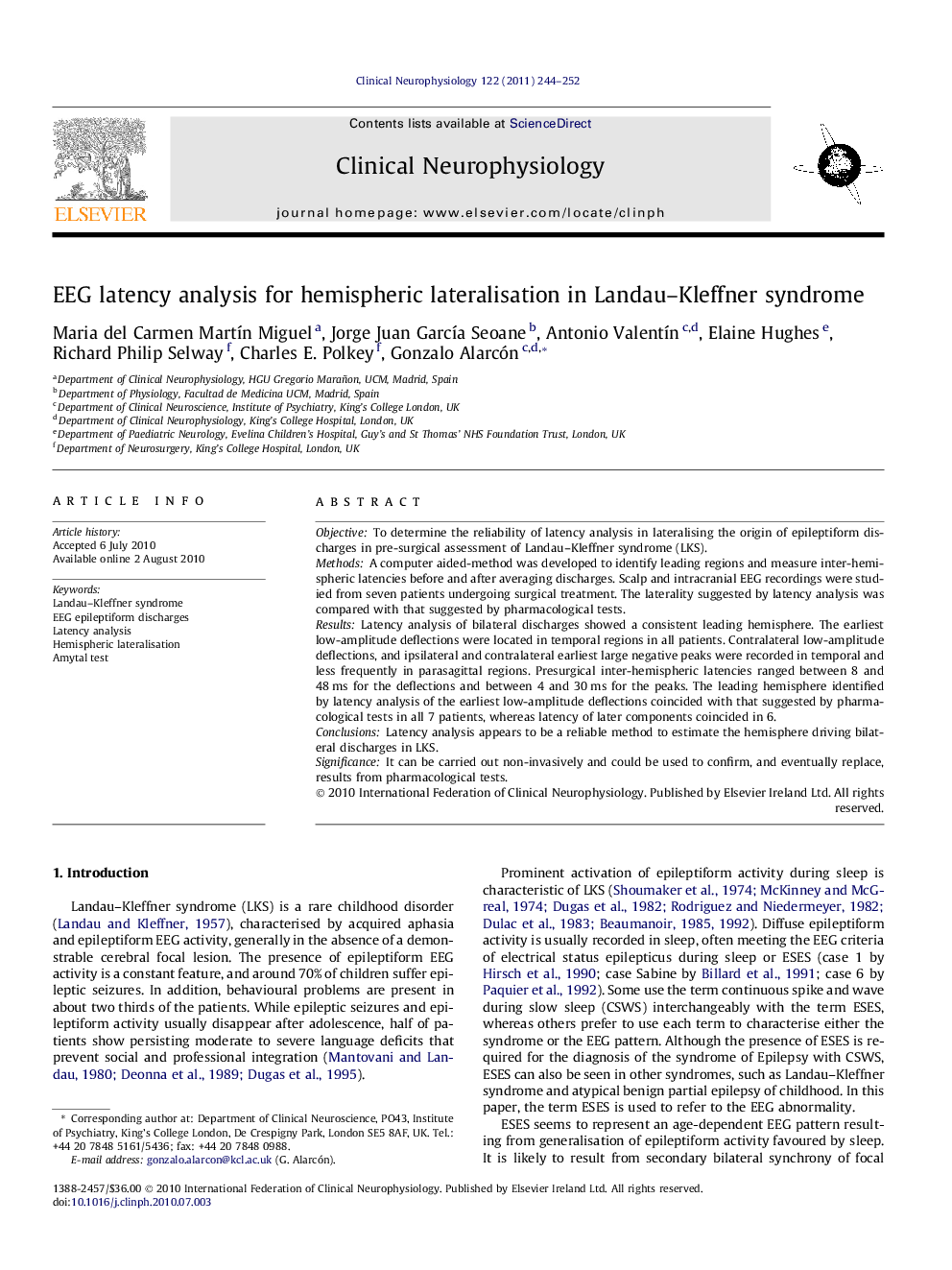 EEG latency analysis for hemispheric lateralisation in Landau–Kleffner syndrome