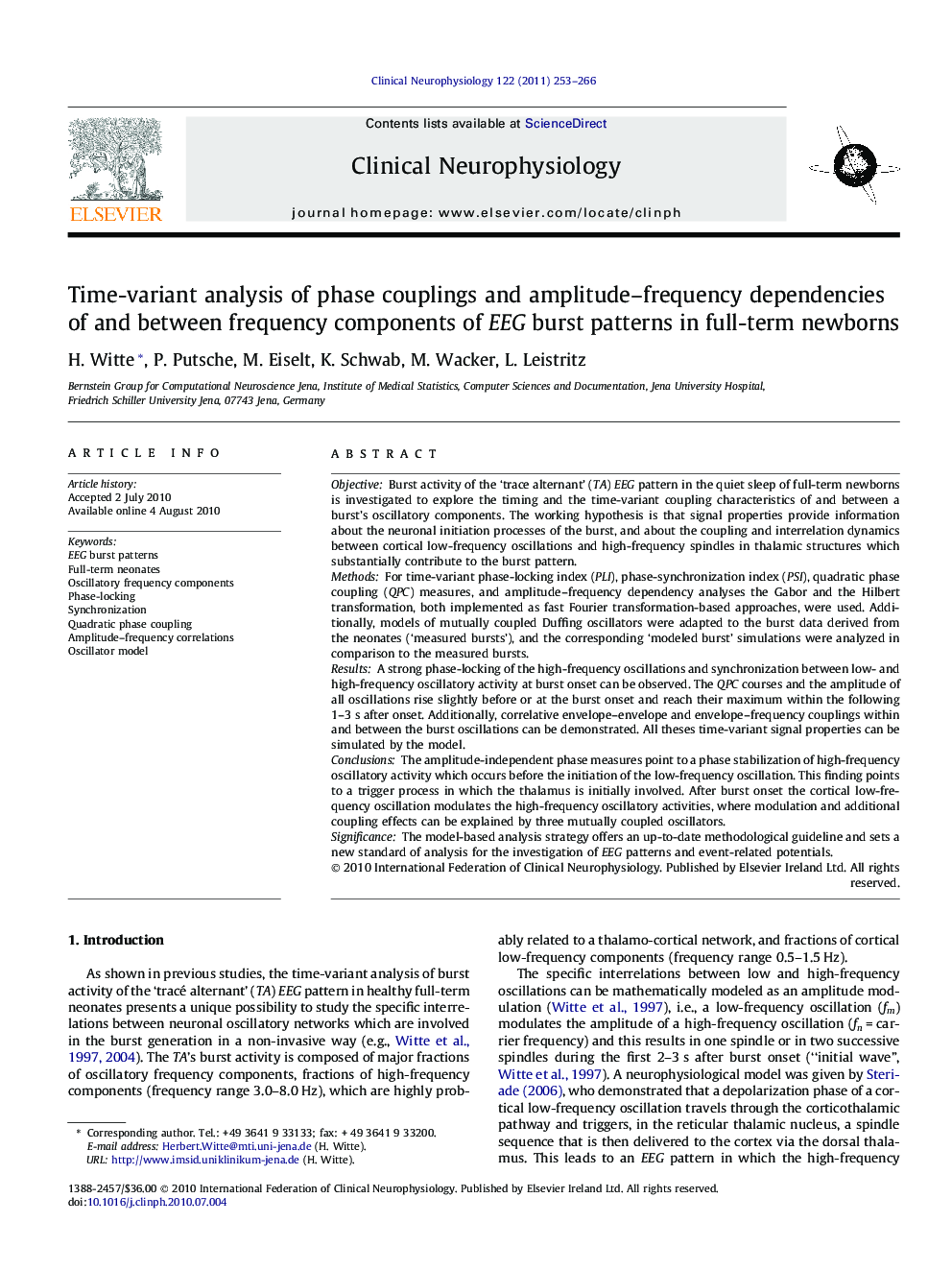 Time-variant analysis of phase couplings and amplitude–frequency dependencies of and between frequency components of EEG burst patterns in full-term newborns