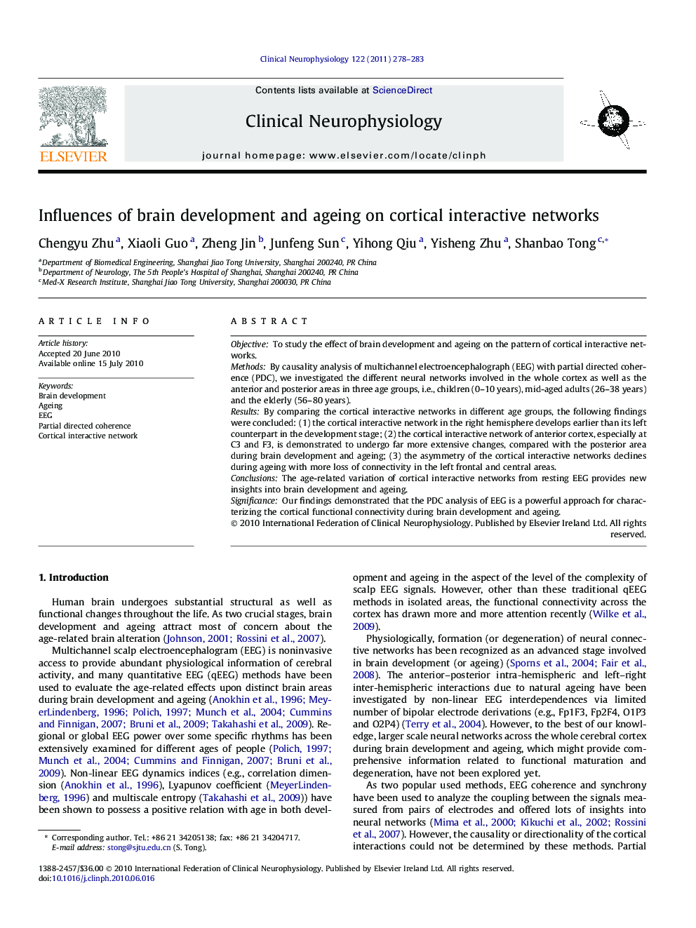 Influences of brain development and ageing on cortical interactive networks