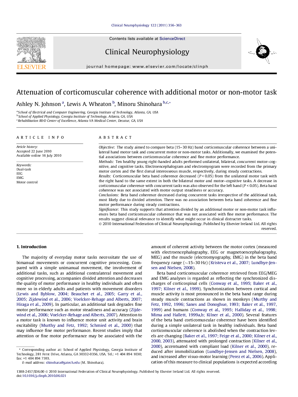 Attenuation of corticomuscular coherence with additional motor or non-motor task