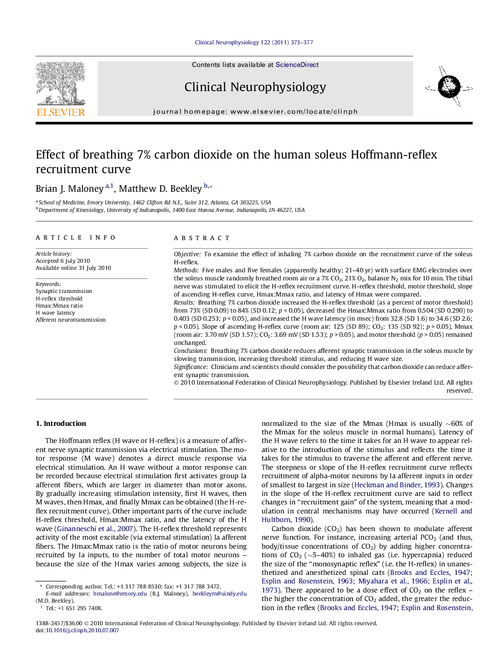 Effect of breathing 7% carbon dioxide on the human soleus Hoffmann-reflex recruitment curve