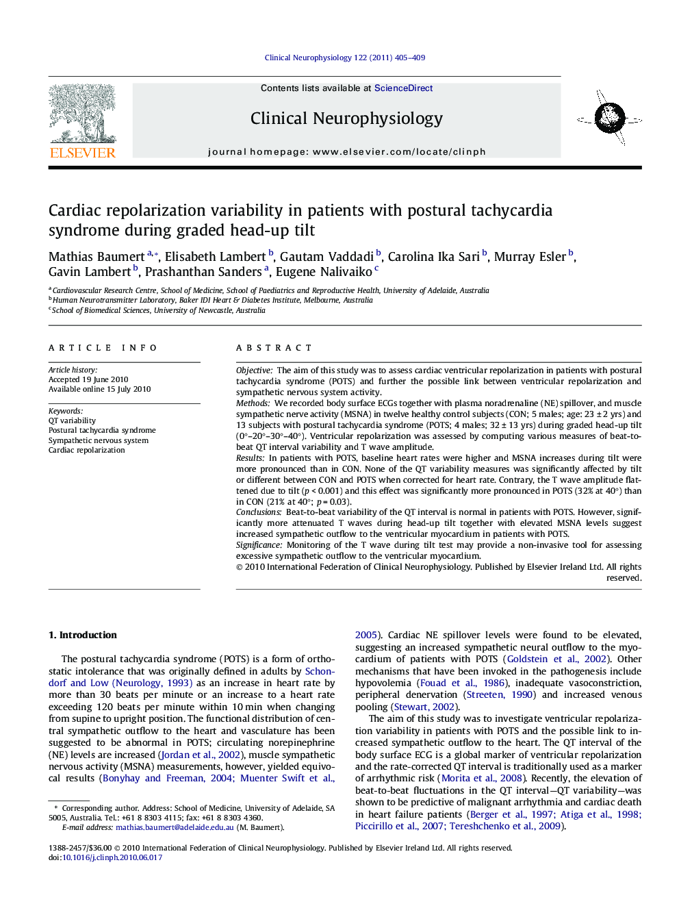 Cardiac repolarization variability in patients with postural tachycardia syndrome during graded head-up tilt