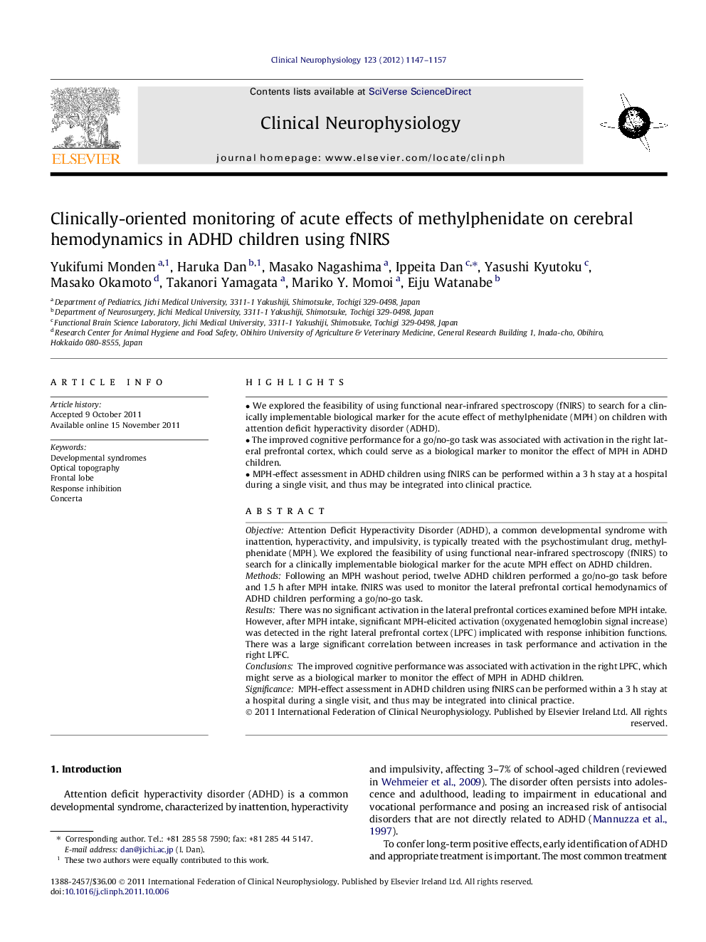 Clinically-oriented monitoring of acute effects of methylphenidate on cerebral hemodynamics in ADHD children using fNIRS