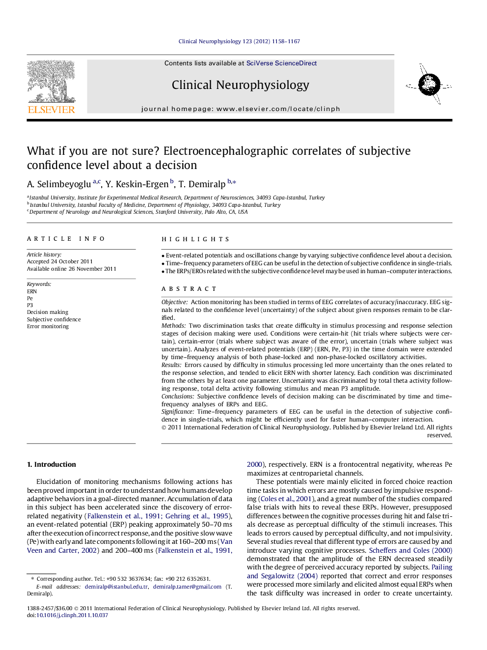 What if you are not sure? Electroencephalographic correlates of subjective confidence level about a decision