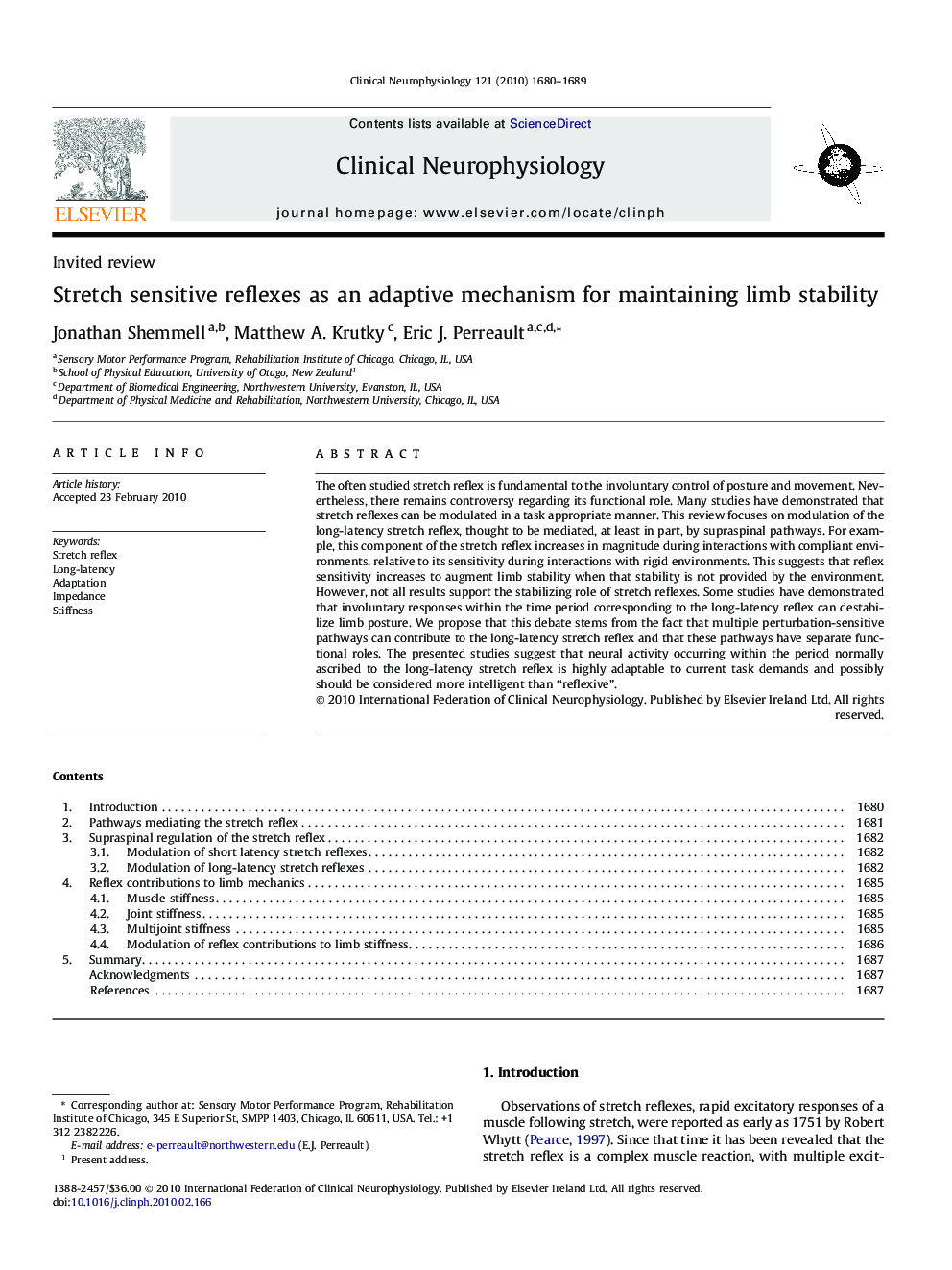 Stretch sensitive reflexes as an adaptive mechanism for maintaining limb stability