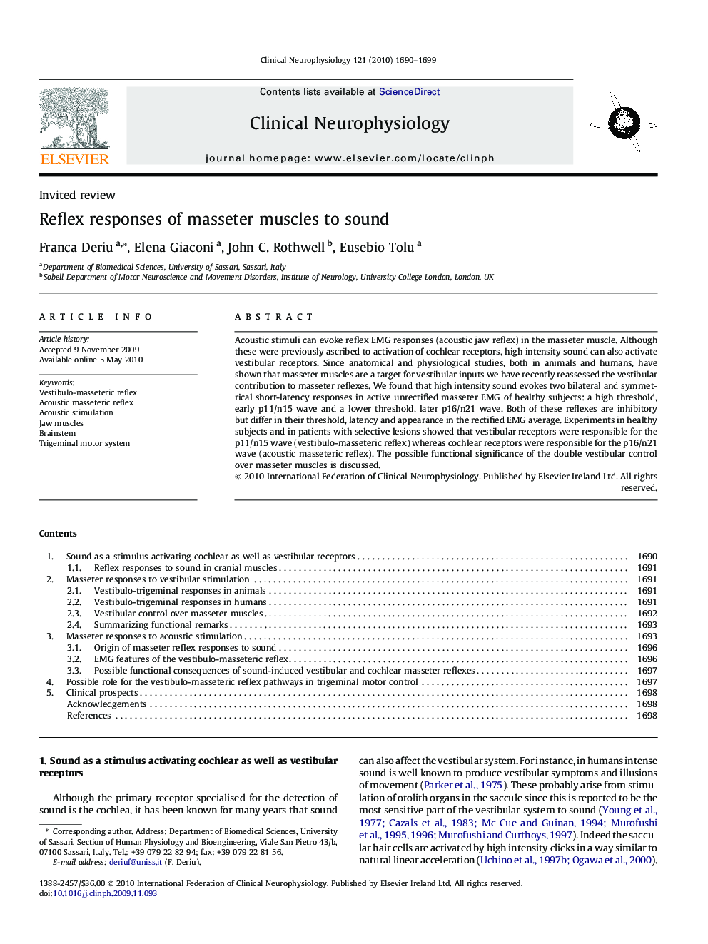 Reflex responses of masseter muscles to sound