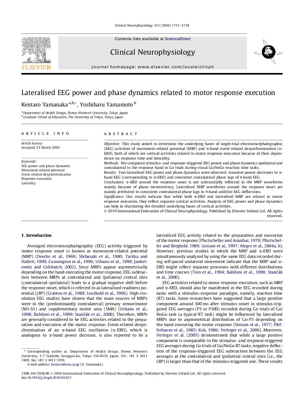 Lateralised EEG power and phase dynamics related to motor response execution