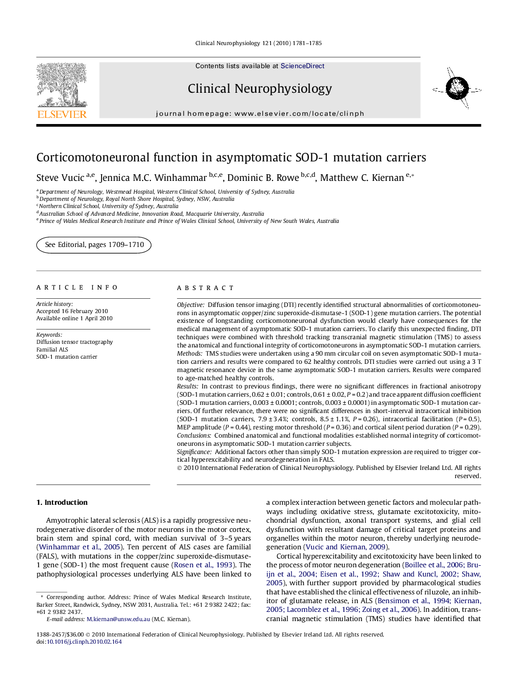 Corticomotoneuronal function in asymptomatic SOD-1 mutation carriers