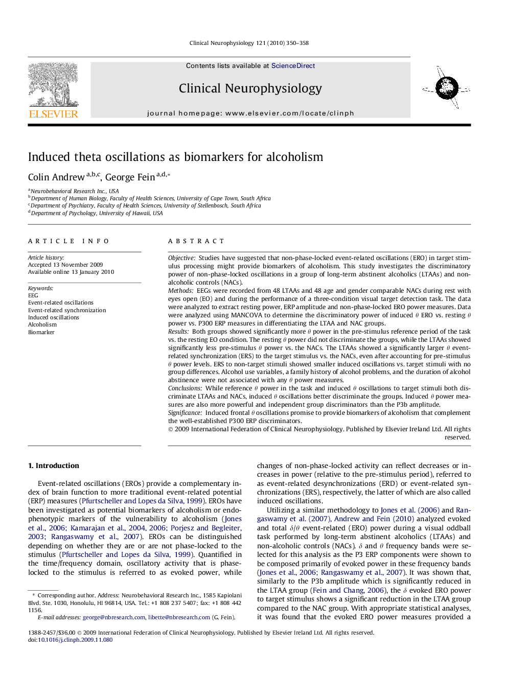 Induced theta oscillations as biomarkers for alcoholism