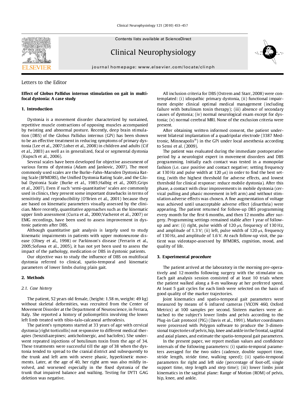 Effect of Globus Pallidus internus stimulation on gait in multifocal dystonia: A case study