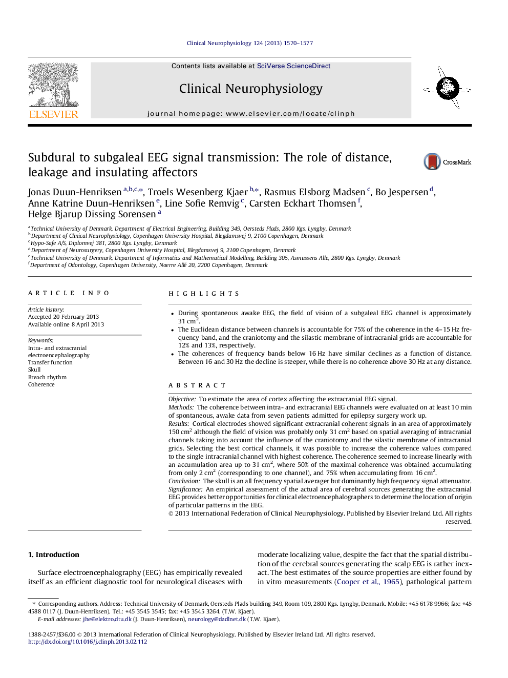 Subdural to subgaleal EEG signal transmission: The role of distance, leakage and insulating affectors