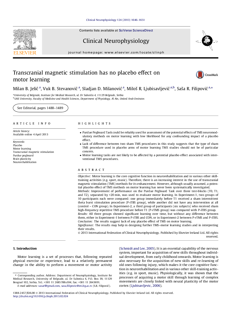 Transcranial magnetic stimulation has no placebo effect on motor learning