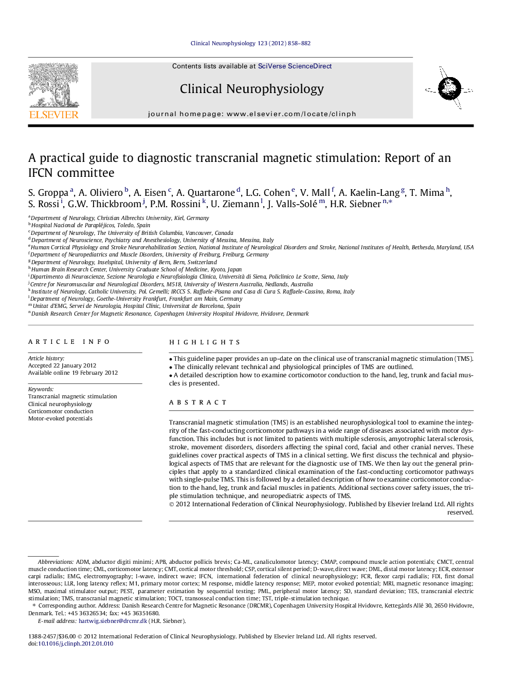 A practical guide to diagnostic transcranial magnetic stimulation: Report of an IFCN committee