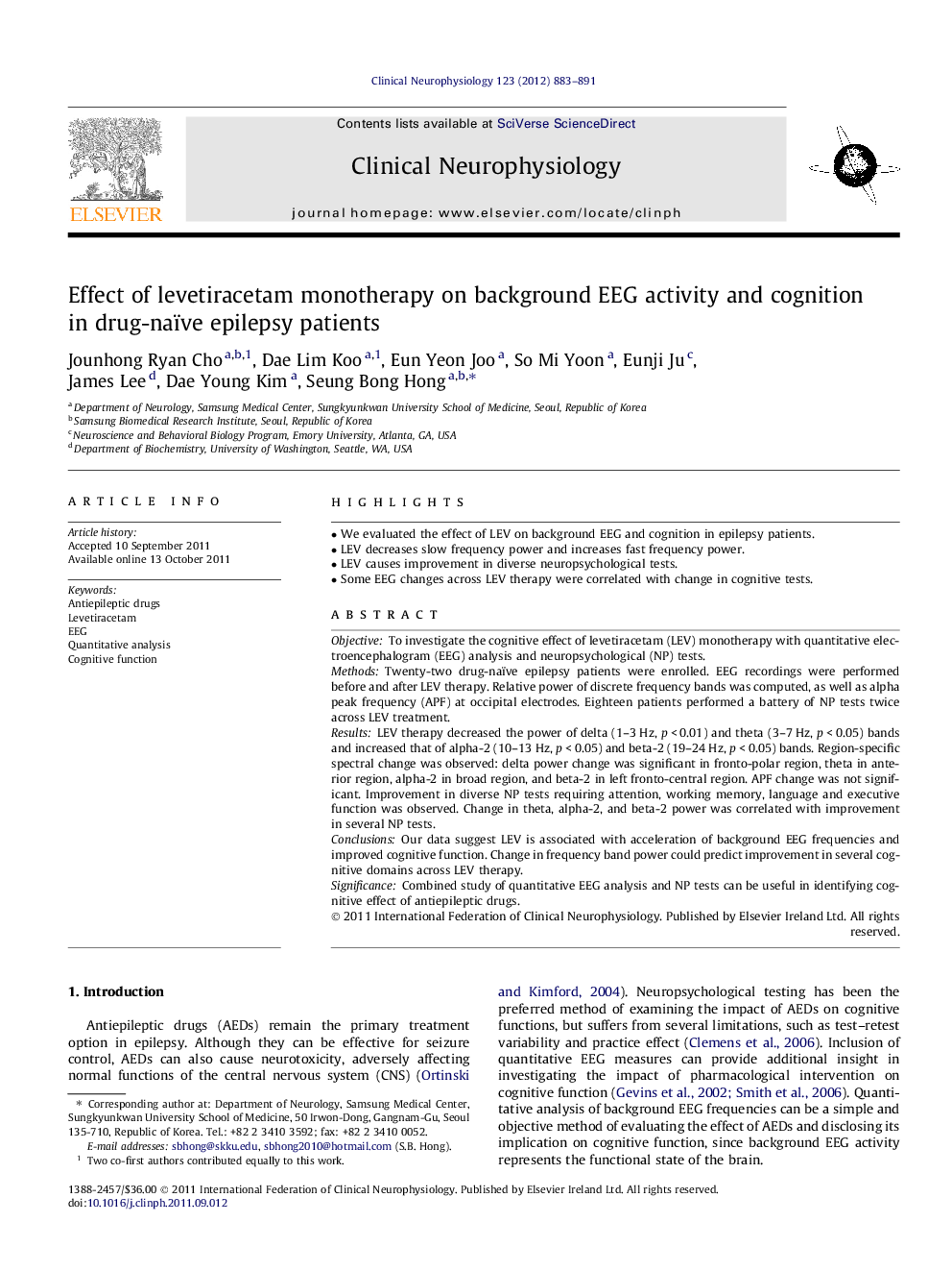 Effect of levetiracetam monotherapy on background EEG activity and cognition in drug-naïve epilepsy patients