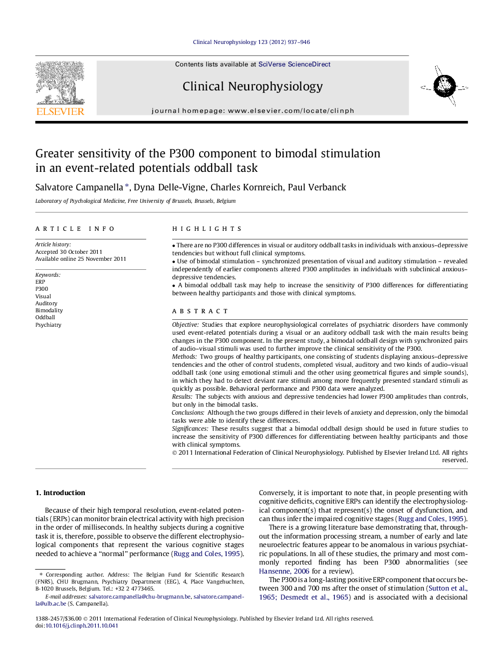 Greater sensitivity of the P300 component to bimodal stimulation in an event-related potentials oddball task