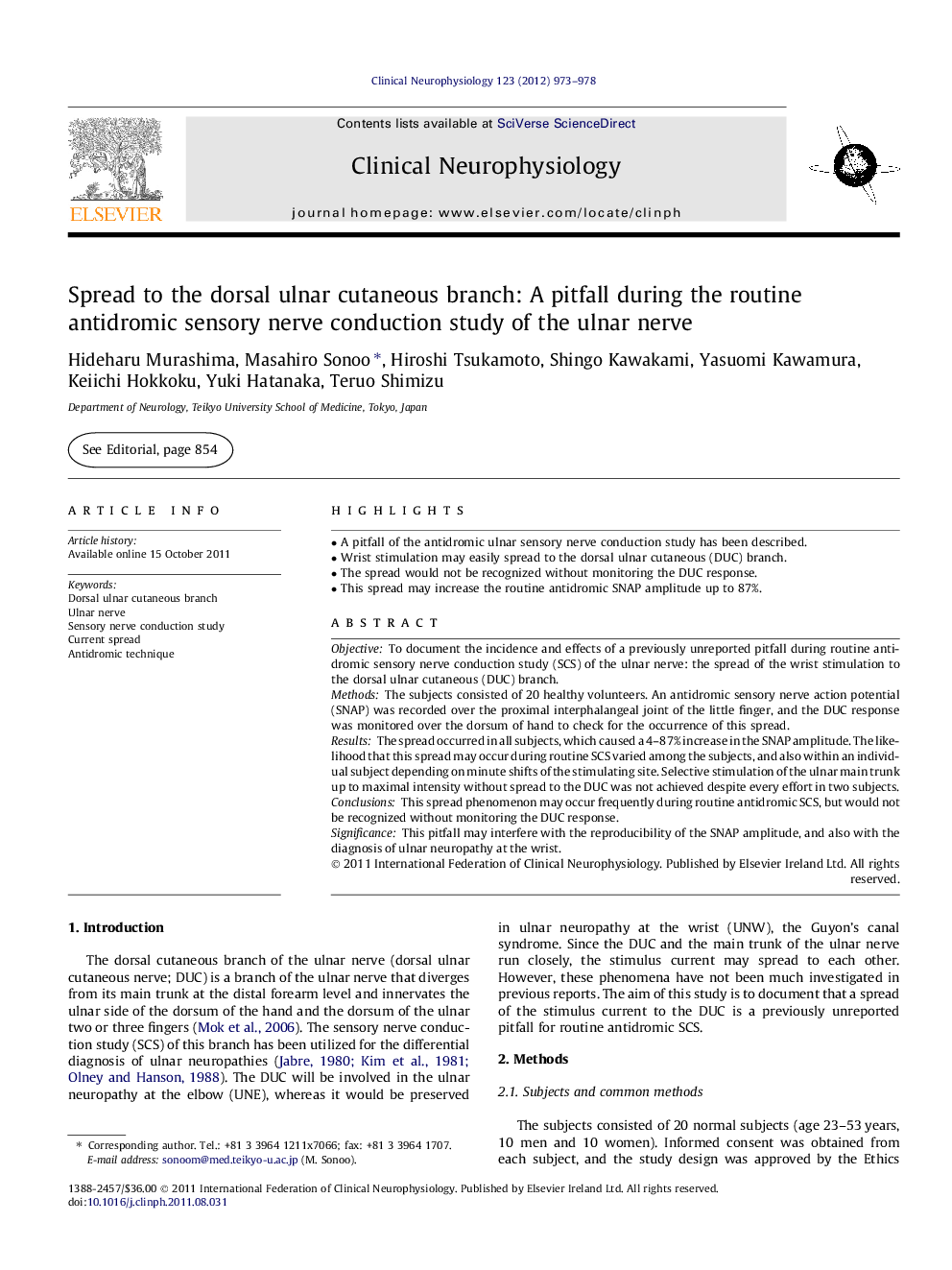 Spread to the dorsal ulnar cutaneous branch: A pitfall during the routine antidromic sensory nerve conduction study of the ulnar nerve